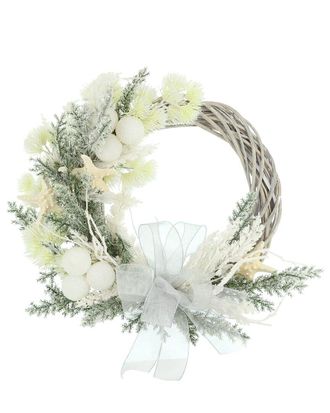 Creative Displays Inc. Handcrafted 20In Holiday Coastal Wreath With Flocked Cedar, Ornaments & Starfish