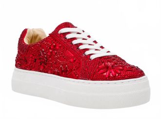 Betsey Johnson Womens Reily Rhinestone Platform Sneaker Shoes In Red