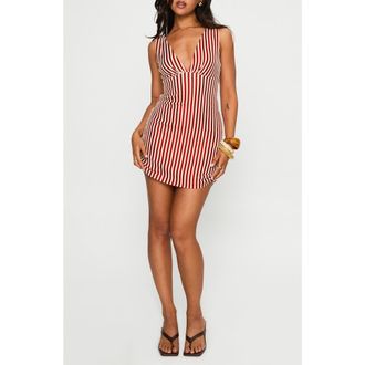Princess Polly Daphney Stripe Minidress in Red /Cream at Nordstrom, Size 12