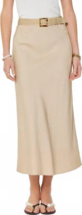 Current Air Crystal Linen Blend Midi Skirt In Beige