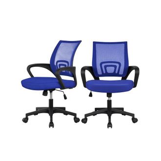 Yaheetech Set 2 Sedie da Scrivania Ufficio in Rete a Rotelle Girevole Ergonomica Direzionale Inclinabile Altezza Regolabile con Braccioli Blu - Yaheetech