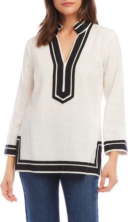 Karen Kane The St. Tropez Linen Blend Tunic in Off White/Black at Nordstrom, Size X-Small