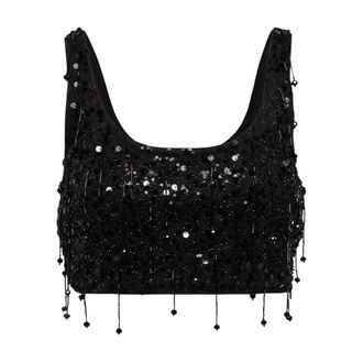 SIMKHAI Sleeveless Tops, female, Black, Size: M Jalen Cropped Sequin Top