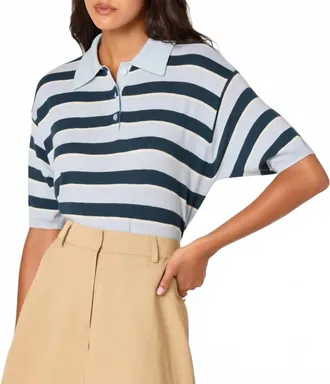 Astr Scottie Polo Sweater In Blue Stripe