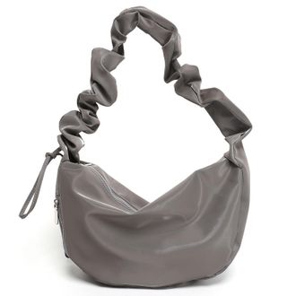 Generic Cymwer Women Synthetic Leather Pleated Vintage Hobo Handbag w/Zipper Daily(Dark Grey) (Dark Grey)