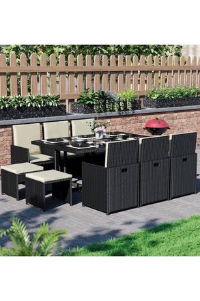 Home Discount 11 Pc & Cover - Garden Vida Cuba 10 Seater Rattan Set & Outdoor Patio Furniture Cover in Black