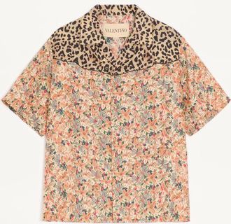 Valentino Valentino bowling shirt in silk poplin with Fauve Eclat Animalier and Papier Floral prints