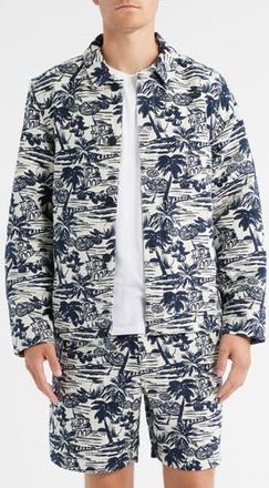 Wax London Iggy Beach Scene Cotton Blend Jacquard Jacket in Navy /Ecru at Nordstrom Rack, Size Large