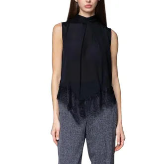 Kaos Kaos, Tops, Dames, Zwart, XS, Crepe de chine Top met nekstrik