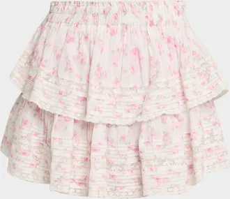 LoveShackFancy Floral Ruffle Mini Skirt