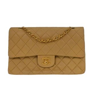 Chanel Timeless - Classic Double Flap Bag Leather Beige Calfskin Handbag (Pre-Owned)