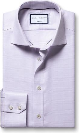 CHARLES TYRWHITT Non-Iron Stretch Burlington Weave Prince Of Wales Check Cotton Shirt - Lilac Single Cuff Size 14.5/32 by Charles Tyrwhitt