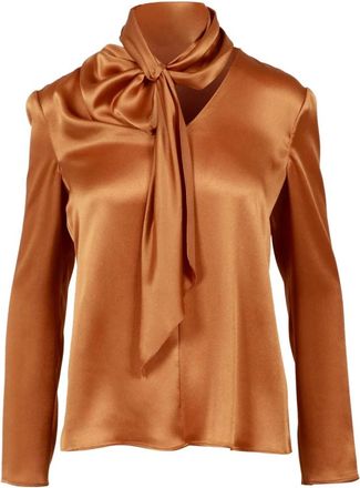 Alberta Ferretti Bronzen Zijden V-Hals Blouse - Dames - Blouses - Bruin - M - Overhemden