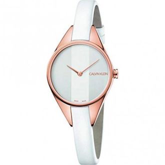 Calvin Klein Rebel White Leather Quartz Horloge - Dames - Horloges - Wit - ONE Size - Accessoires