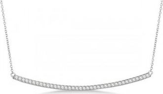 Allurez Pave Set Slightly Curved Round Diamond Bar Necklace 14k White Gold 0.40ct