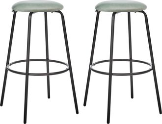 Beliani Beliani - Conjunto De 2 Taburetes De Bar Terciopelo Patas De Acero Negras Sin Reposabrazos Comedor Verde Menta Morton