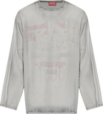 Diesel T-Doublex-Ls T-Shirt - Heren - Longsleeves - Grijs - L - Polyester - Tops