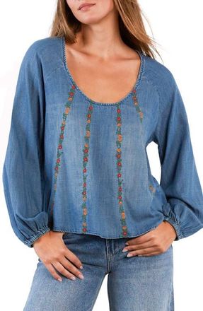 BILLY T Floral Wallpaper Embroidered Top in Denim at Nordstrom, Size X-Large