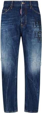 Dsquared2 Icon-print straight-leg jeans - men - Cotton/Cotton/Polyester/Calf Leather - 50 - Blue