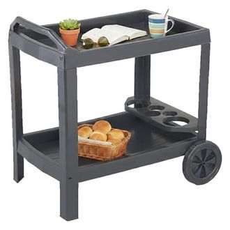 Dmora Carrito Chidester, 2 Estantes, Ruedas Made In Italy, Con Portavasos, 53x74x73h Cm Negro Antracita