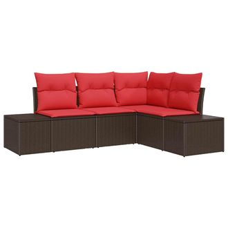 vidaXL Conjunto De Sof&aacute; De Jard&iacute;n 4 Pcs Marr&oacute;n Rat&aacute;n Sint&eacute;tico Vidaxl