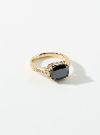 Simons Womens Black rectangular stone ring