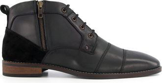 Dune London Mens CAPITOL Casual Zip Detail Lace-up Boots - Black Leather - Size UK 10