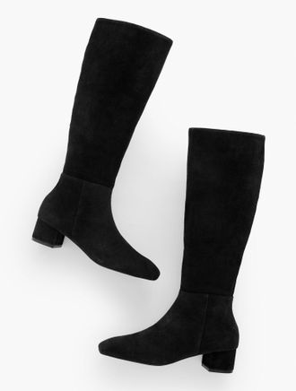 Talbots Perla Tall Suede Block Heel Boots- Extended Calf - Black - 10M Talbots