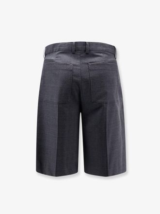 Dunst Mens Bermuda Shorts Pleated Check Grey Wool