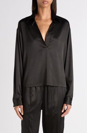 Tom Ford Stretch Silk Satin Polo in Black at Nordstrom, Size 10 Us
