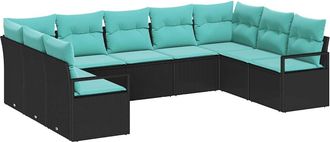 vidaXL Juego De Sof&aacute; 9 Uds. Negro Rat&aacute;n Sint&eacute;tico Vidaxl