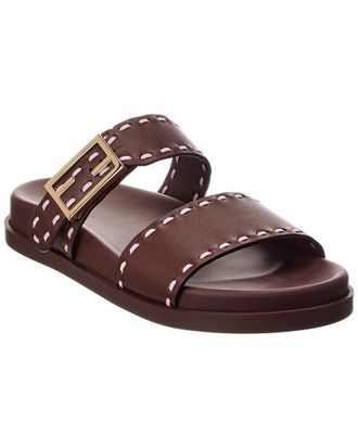 Fendi Fendi Logo Leather Flat Sandal