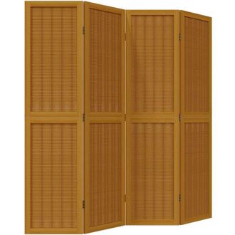 vidaXL Room Divider 4 Panels Brown Solid Wood Paulownia vidaXL