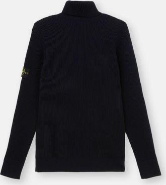 Stone Island Ribbed Wool Turtleneck Sweater - Navy