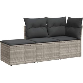 vidaXL Set De Sof&aacute; De Jard&iacute;n 3 Pzas Y Cojines Rat&aacute;n Sint&eacute;tico Gris Vidaxl