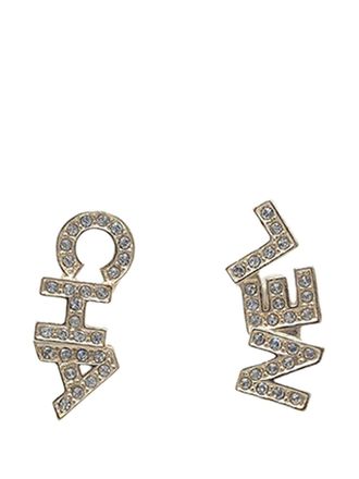 Chanel 2020 CC Gold Plated Crystals Logo Push Back Earrings costume earrings