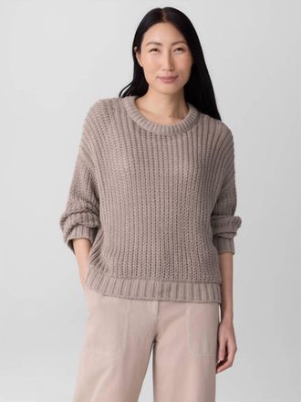 Eileen Fisher Organic Cotton Cord Knit Sweater In Wheat