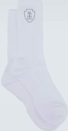Brunello Cucinelli Calcetines acanalados en mezcla de algod&oacute;n con logo