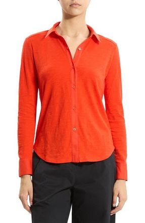 Theory Riduro C.Nebulous Organic Cotton Slub Long Sleeve Button-Up Shirt in Poppy at Nordstrom, Size Xx-Large