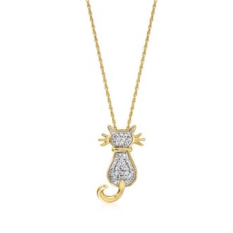 Ross-Simons Diamond Cat Pendant Necklace in 18kt Gold Over Sterling