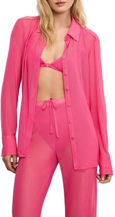 Good American Sheer Mesh Button-Up Shirt in Ballerina Pink004 at Nordstrom Rack, Size X-Small