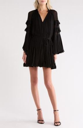 Alice & Olivia Adaline Ruffle Long Sleeve Minidress in Black at Nordstrom Rack, Size X-Small