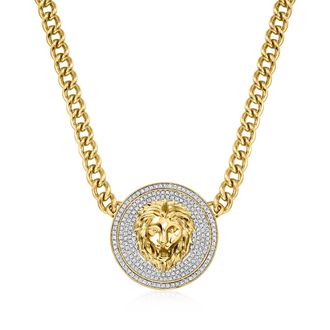 Ross-Simons Pave Diamond Lion Medallion Necklace in 18kt Gold Over Sterling