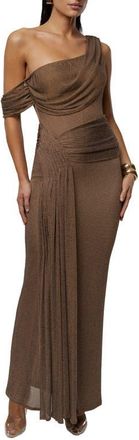JLUXLABEL Drape Metallic One-Shoulder Gown in Brown at Nordstrom, Size X-Large
