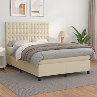 vidaXL Cama Box Spring Con Colch&oacute;n Cuero Sint&eacute;tico Crema 140x190 Cm Vidaxl
