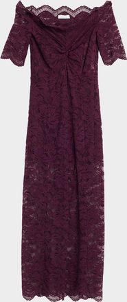 Paco Rabanne Off-The-Shoulder Twisted Lace Midi Dress