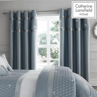 bianca Bianca - Catherine Lansfield Sequin Cluster Duck Egg 66x90 Curtains