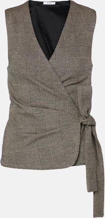 Max Mara Adige houndstooth wool-blend wrap top