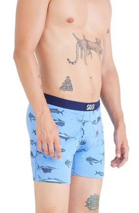 Saxx Ultra Super Soft Boxer Briefs in Fish On-Sail Blue at Nordstrom, Size Small