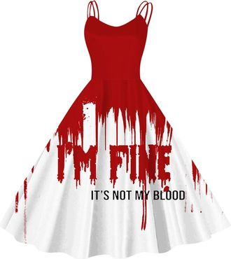 Generic Zuoyue Halloween Dress for Women Halloween Bloody Print Casual Party Round Neck Sexy Sleeveless Dress Evening Party Cocktail Swing Dresses Vintage Ele